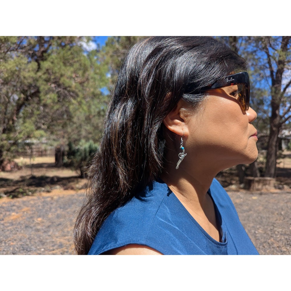 Handmade Navajo Sterling Silver Gun w/ Turquoise Dangle Earrings Western Style** - Picture 9 of 11